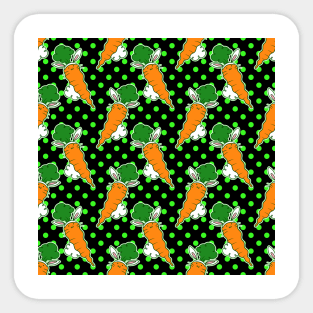 Carrot Bunny Green and Black Polk-a-dot Pattern Sticker